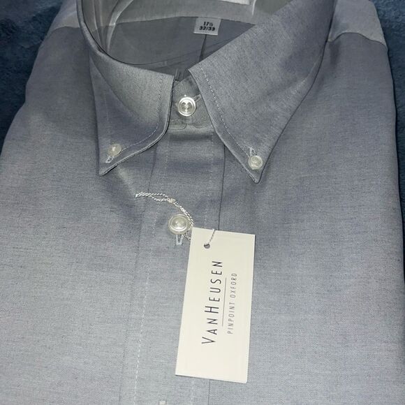 Van Heusen Gray pinpoint Oxford size 17.5 - Picture 2 of 5